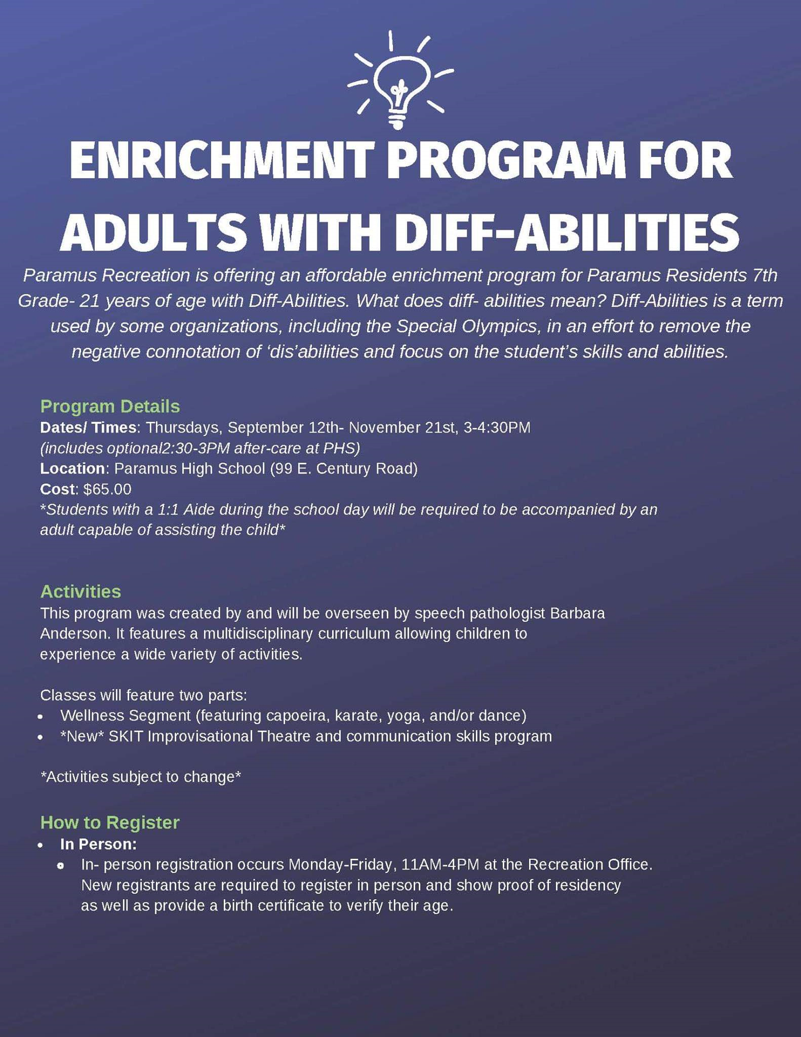 2019 Enrichment Program for Adults Diff-Abilities