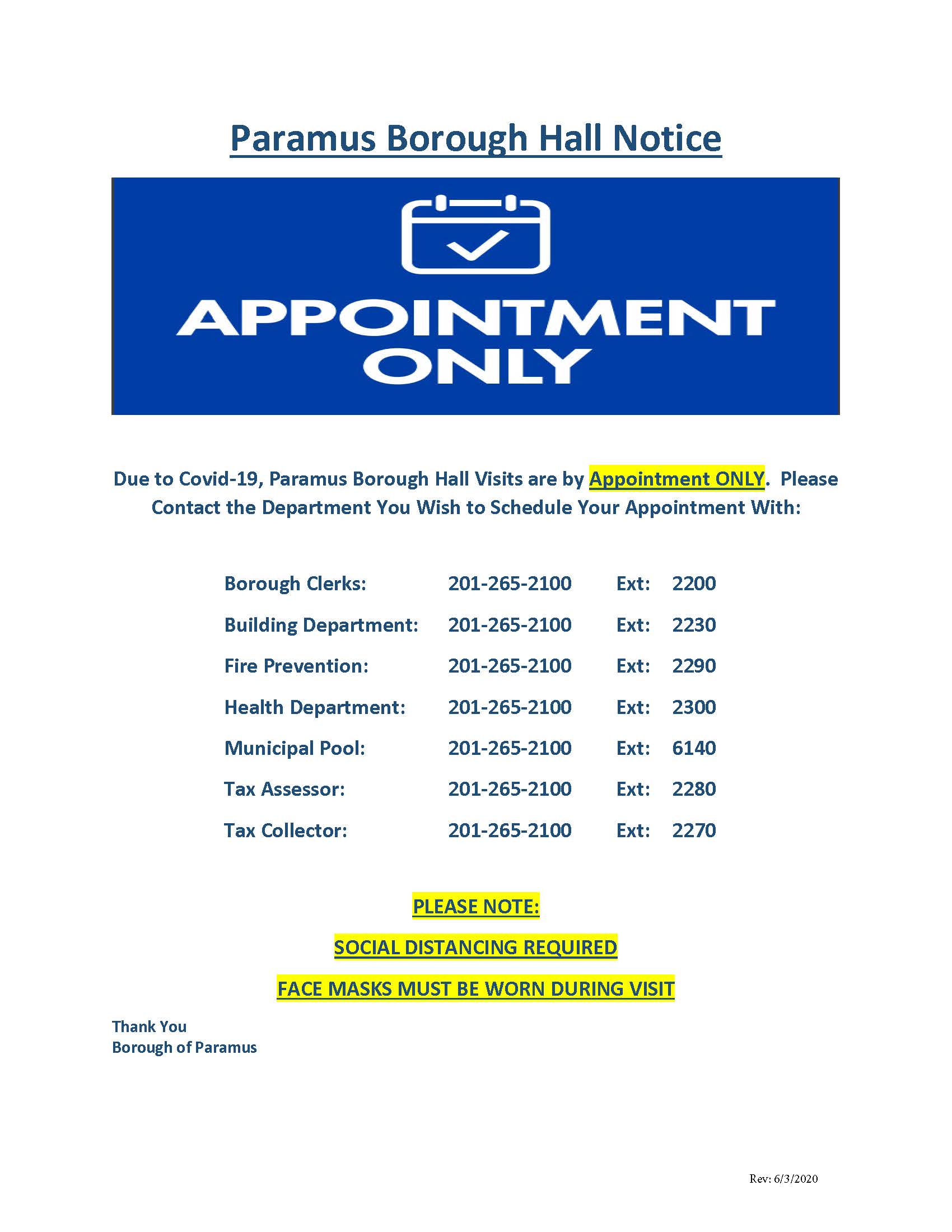 Paramus Borough Hall Notice