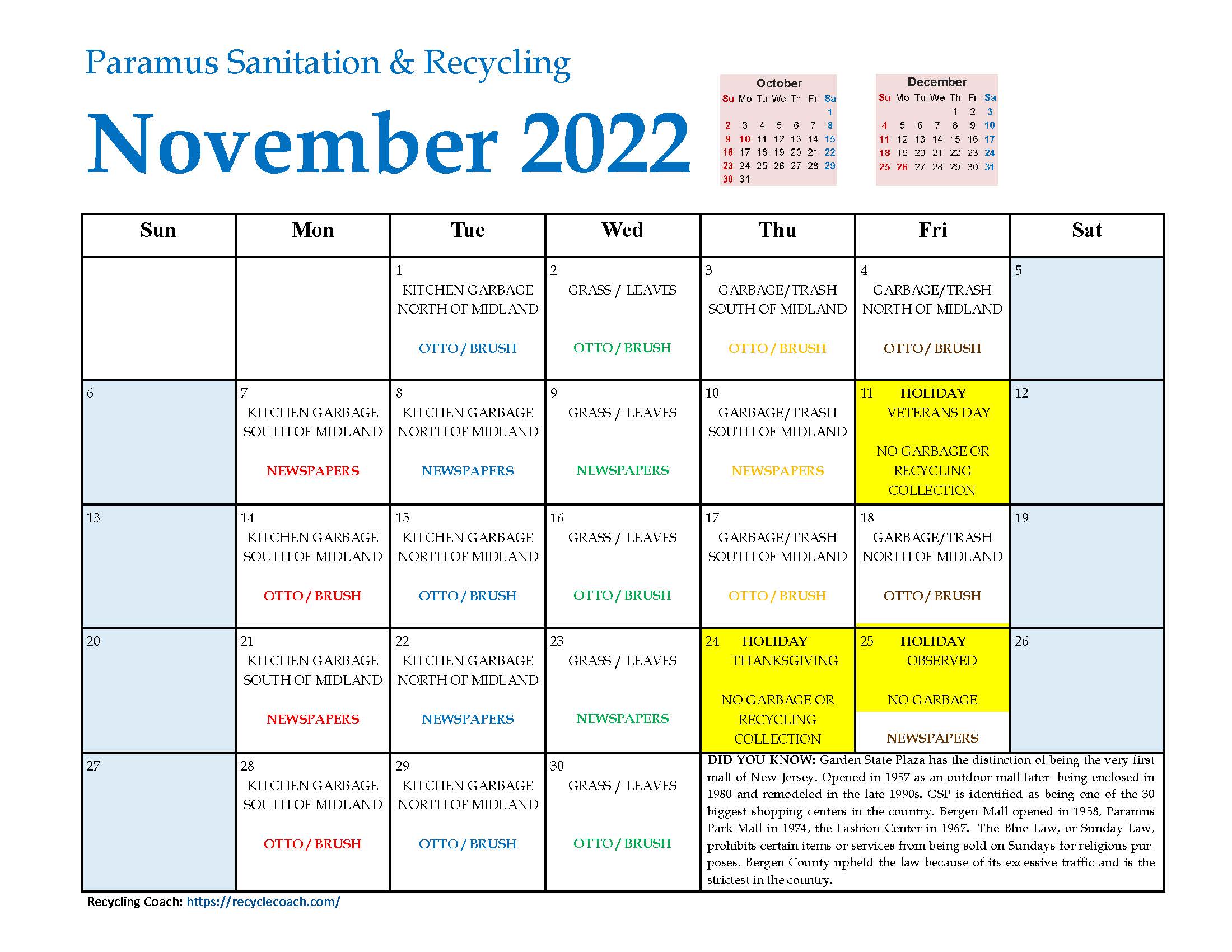 2022 Paramus Recycling November