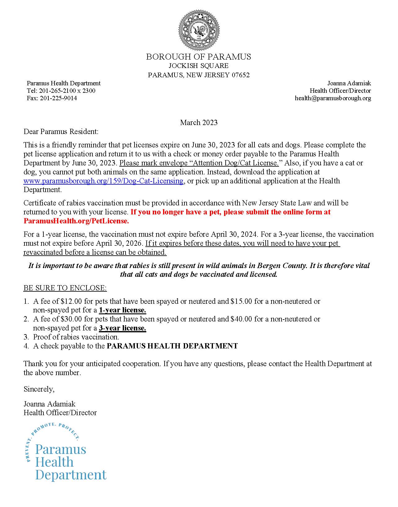 Pet License Application Letter 2023