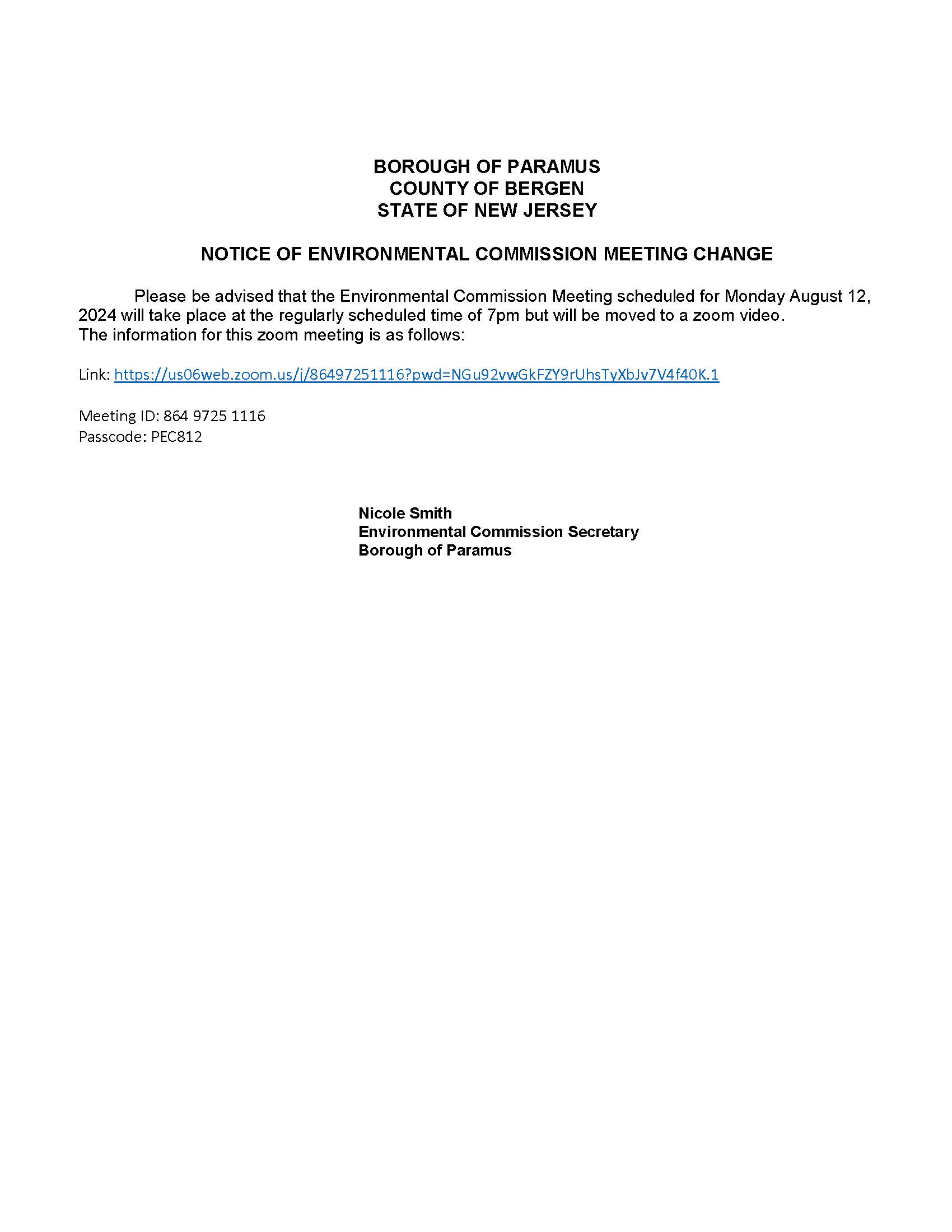 Notice of meeting location change august