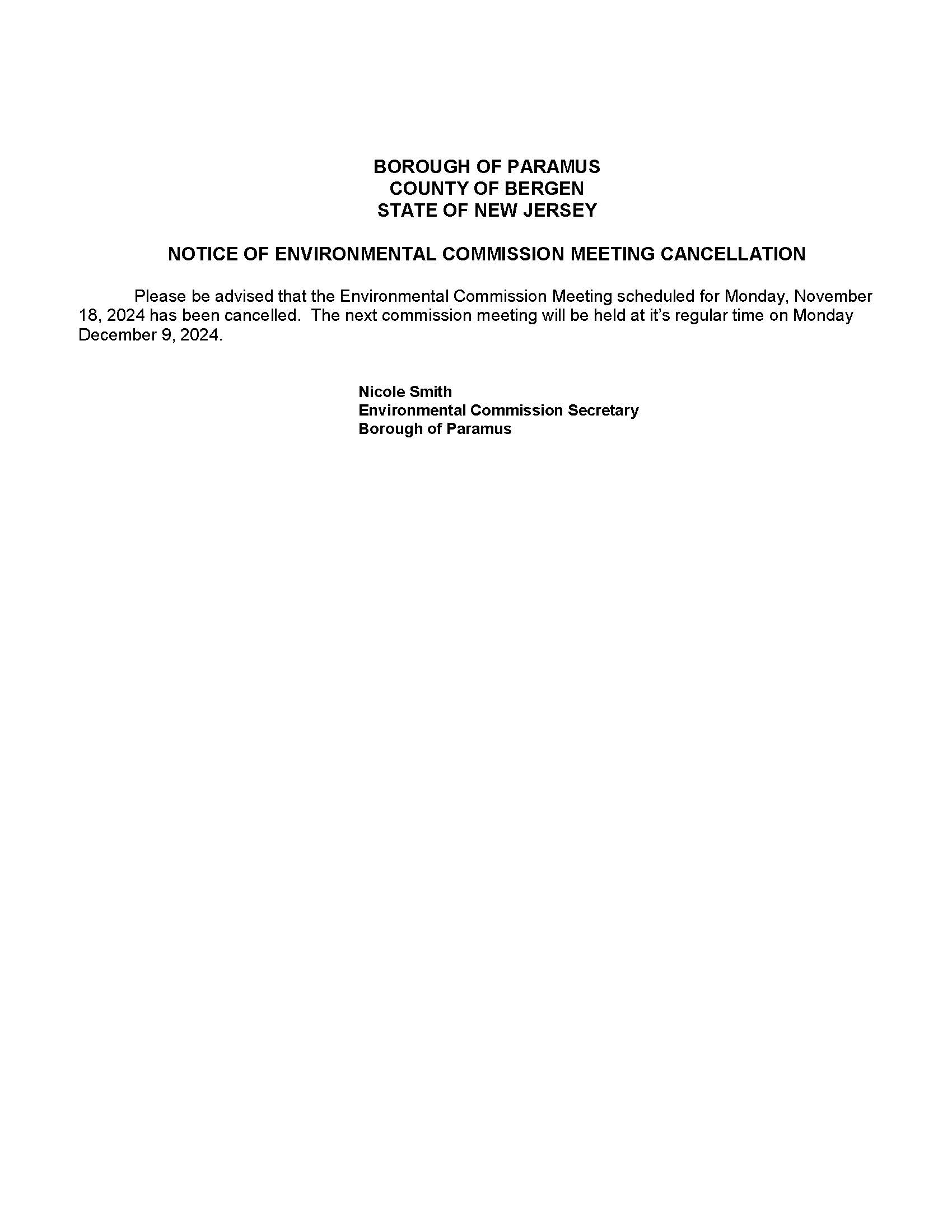 Notice of Meeting Cancellation 11.18.24