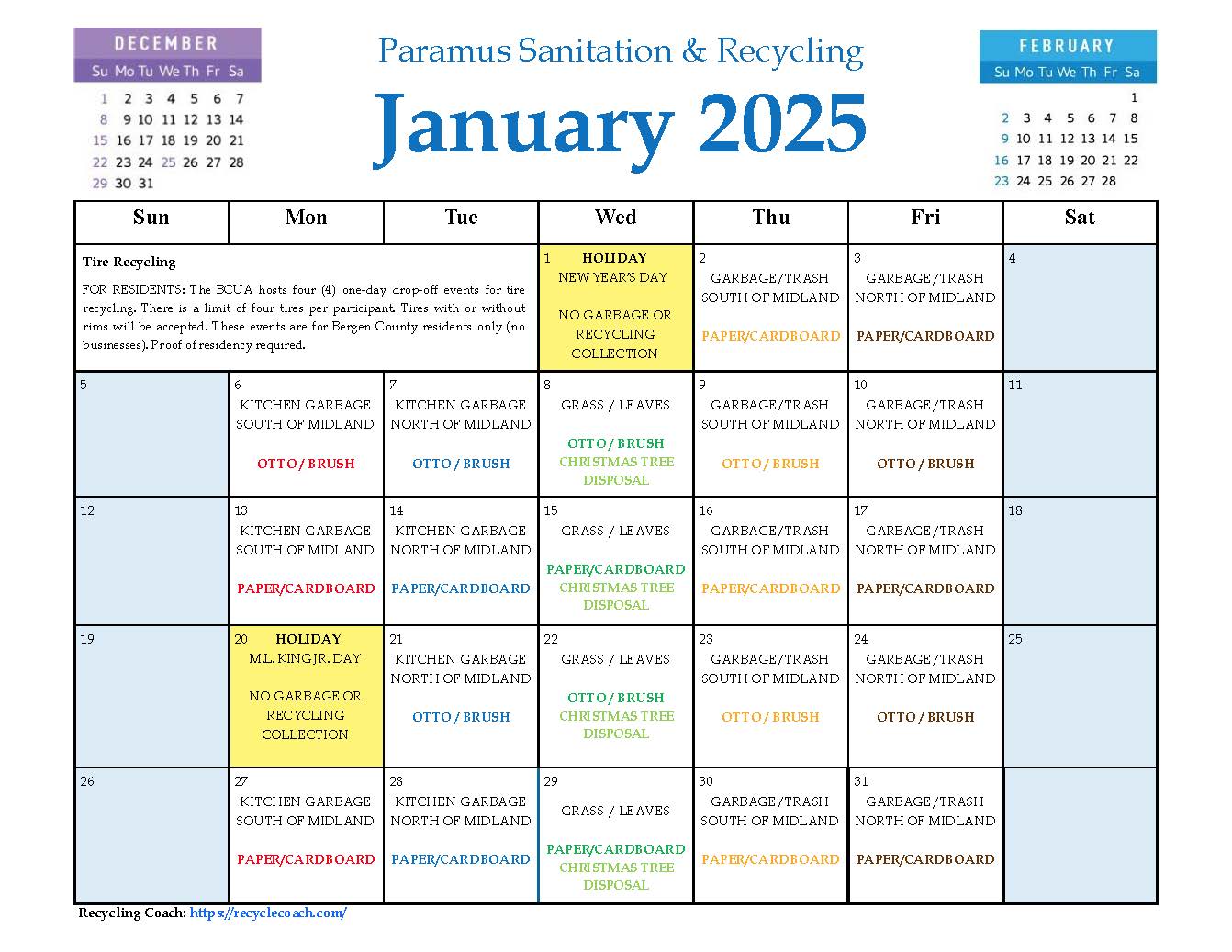 2025 Paramus Recycling Calendar_Jan