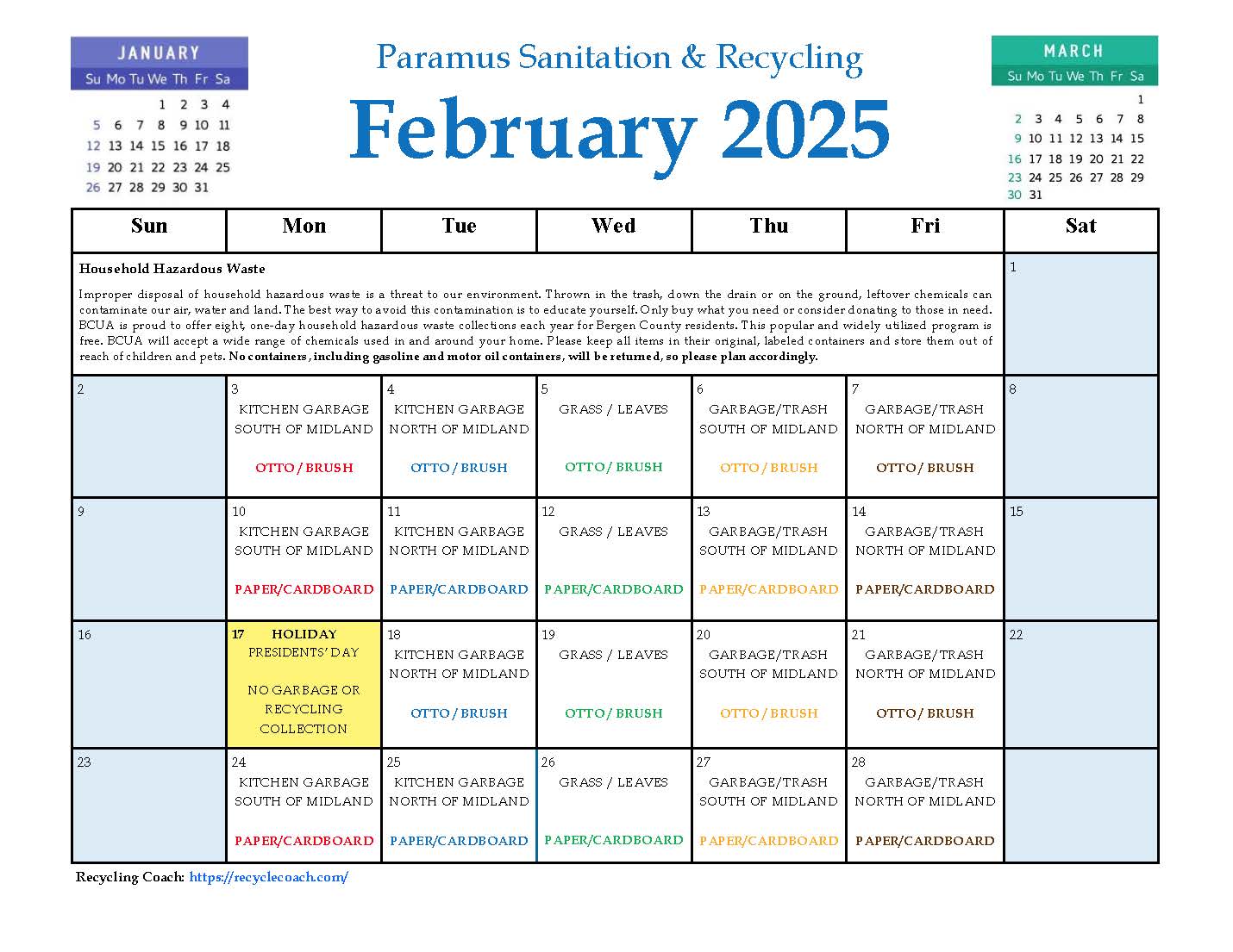2025 Paramus Recycling Calendar_Feb