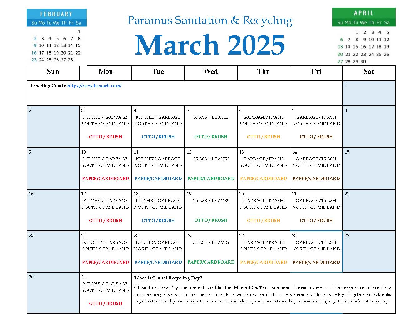 2025 Paramus Recycling Calendar_Mar