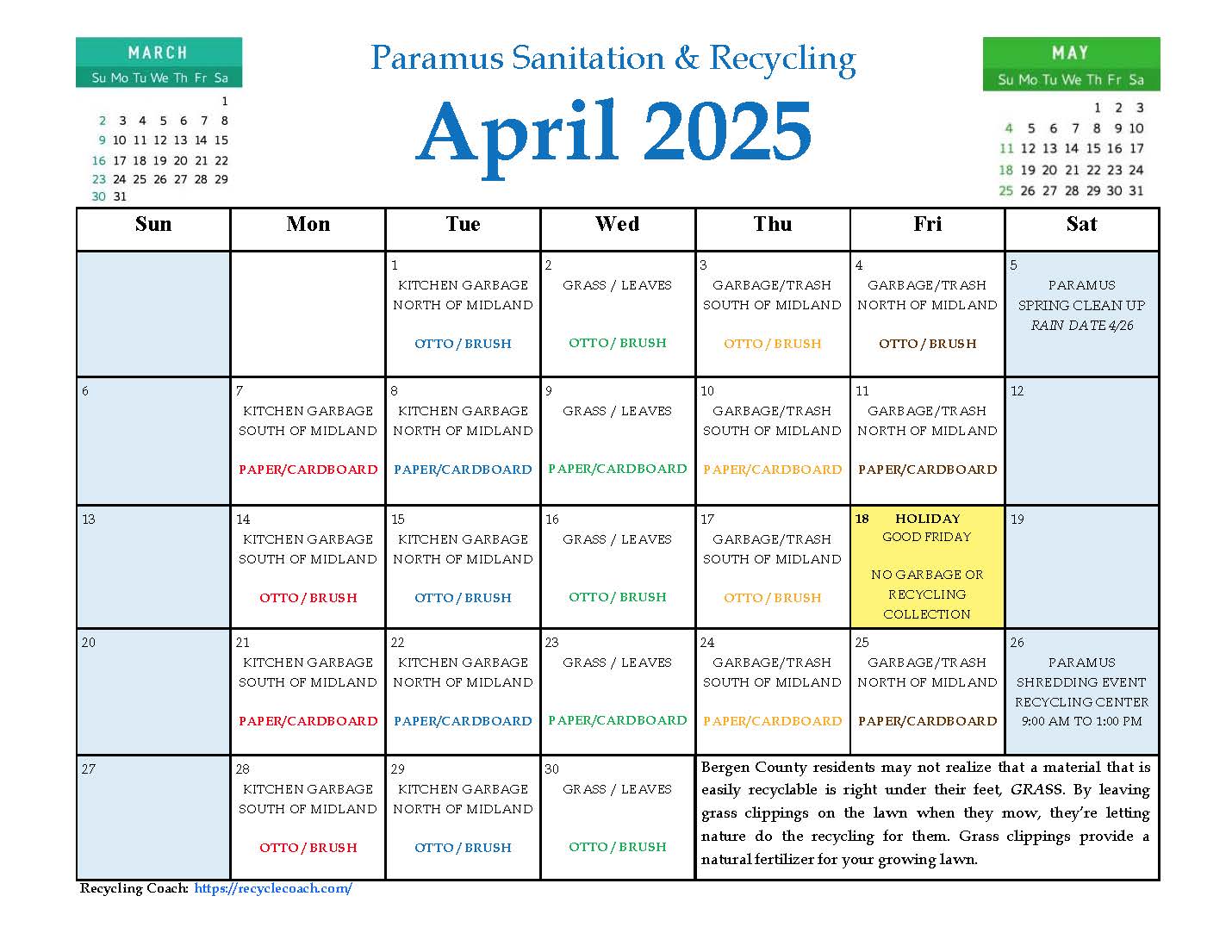 2025 Paramus Recycling Calendar_Apr