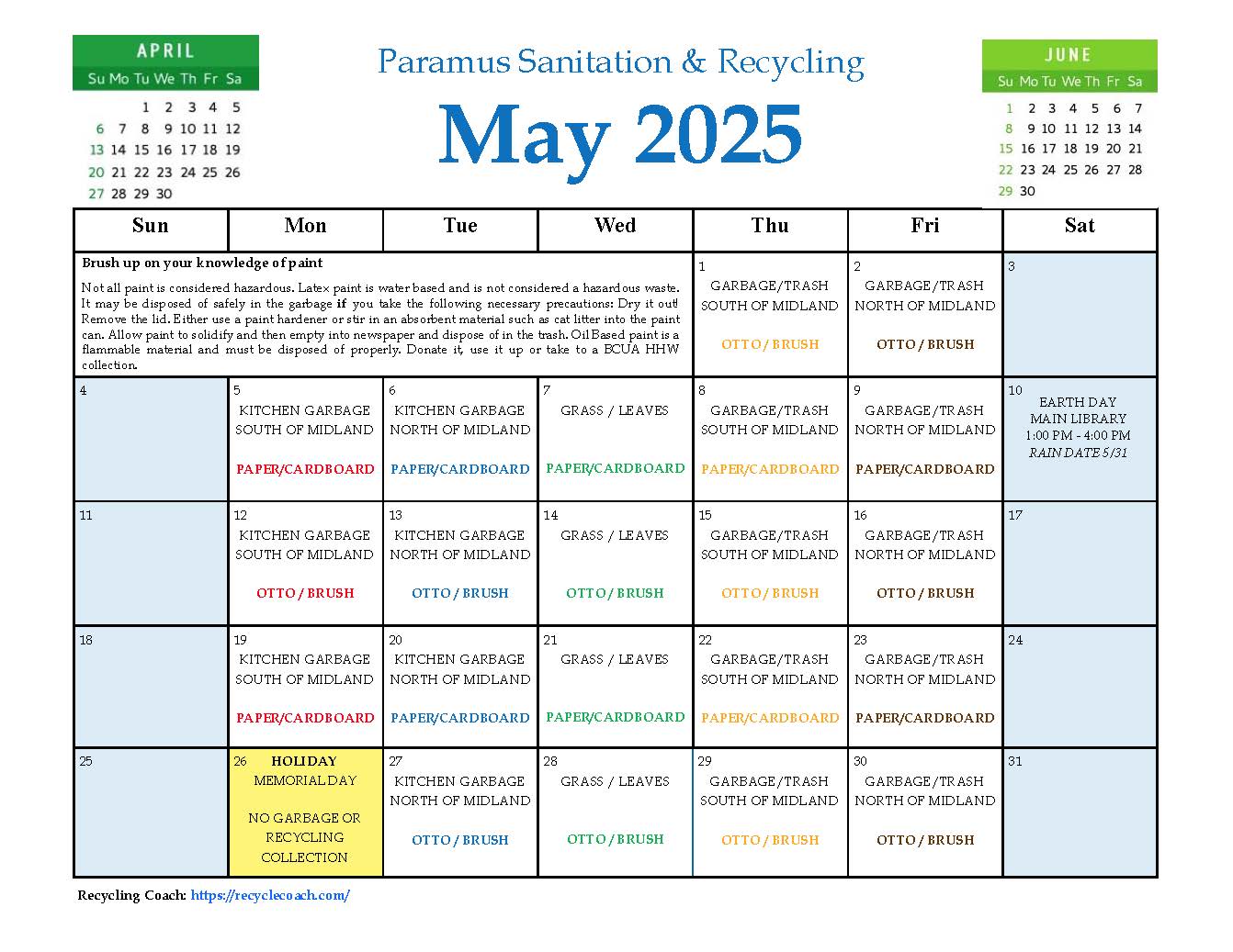 2025 Paramus Recycling Calendar_May