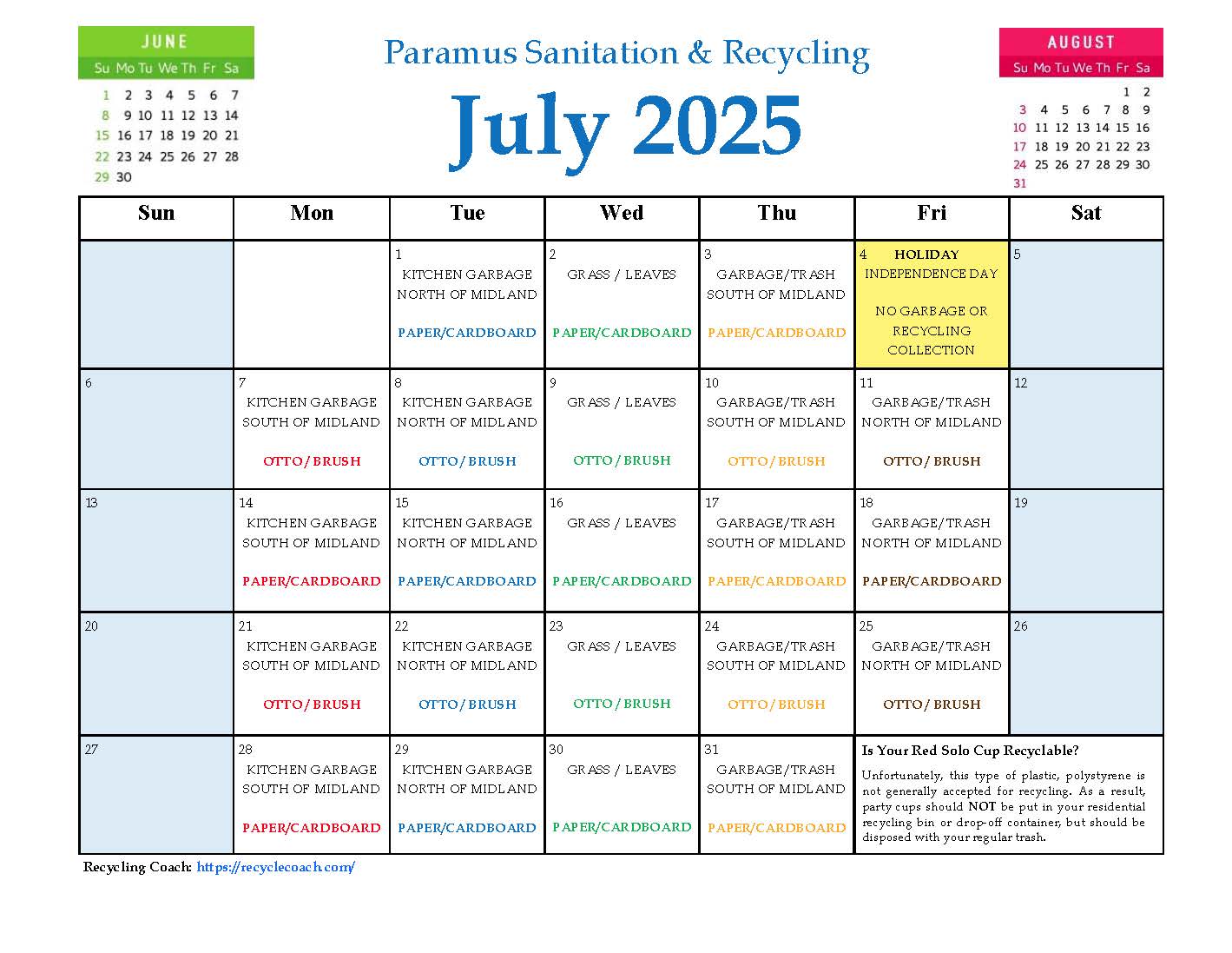 2025 Paramus Recycling Calendar_Jul