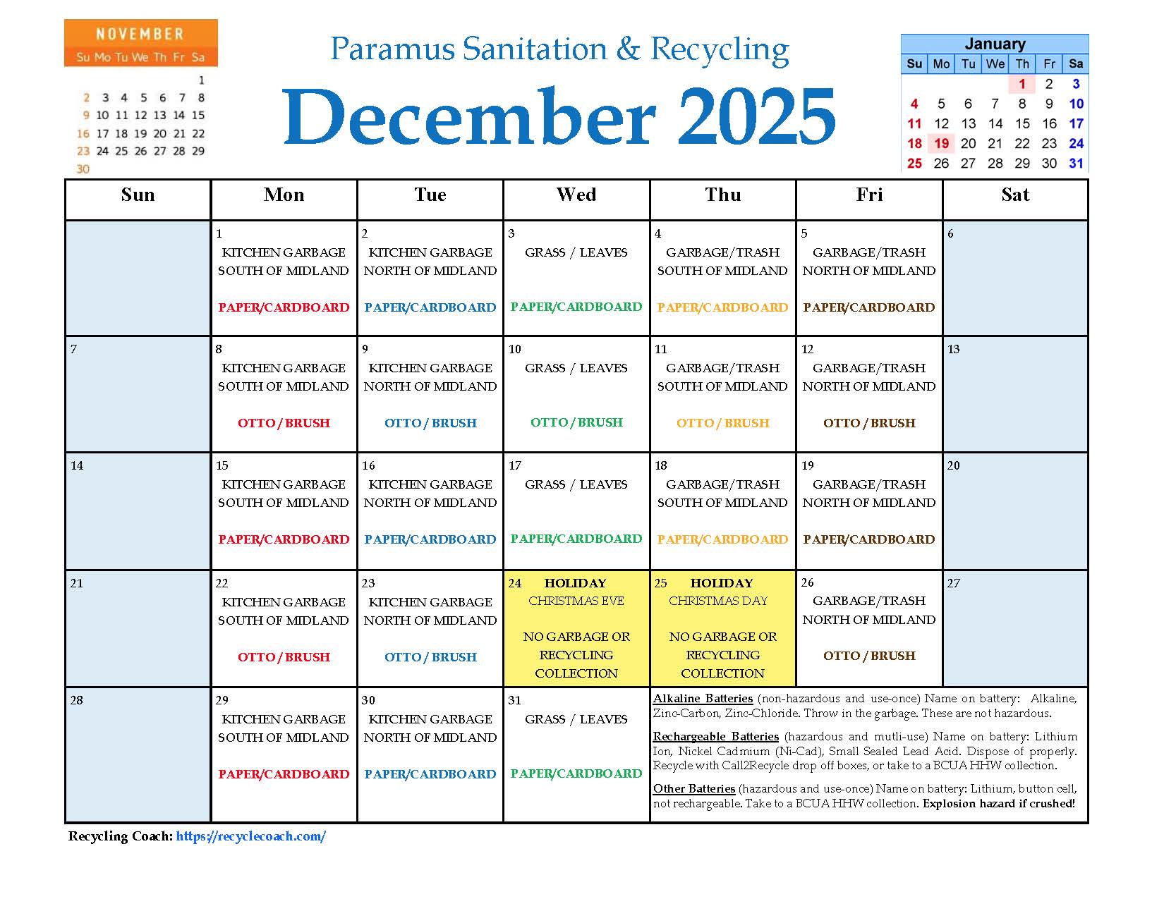 2025 Paramus Recycling Calendar_Dec