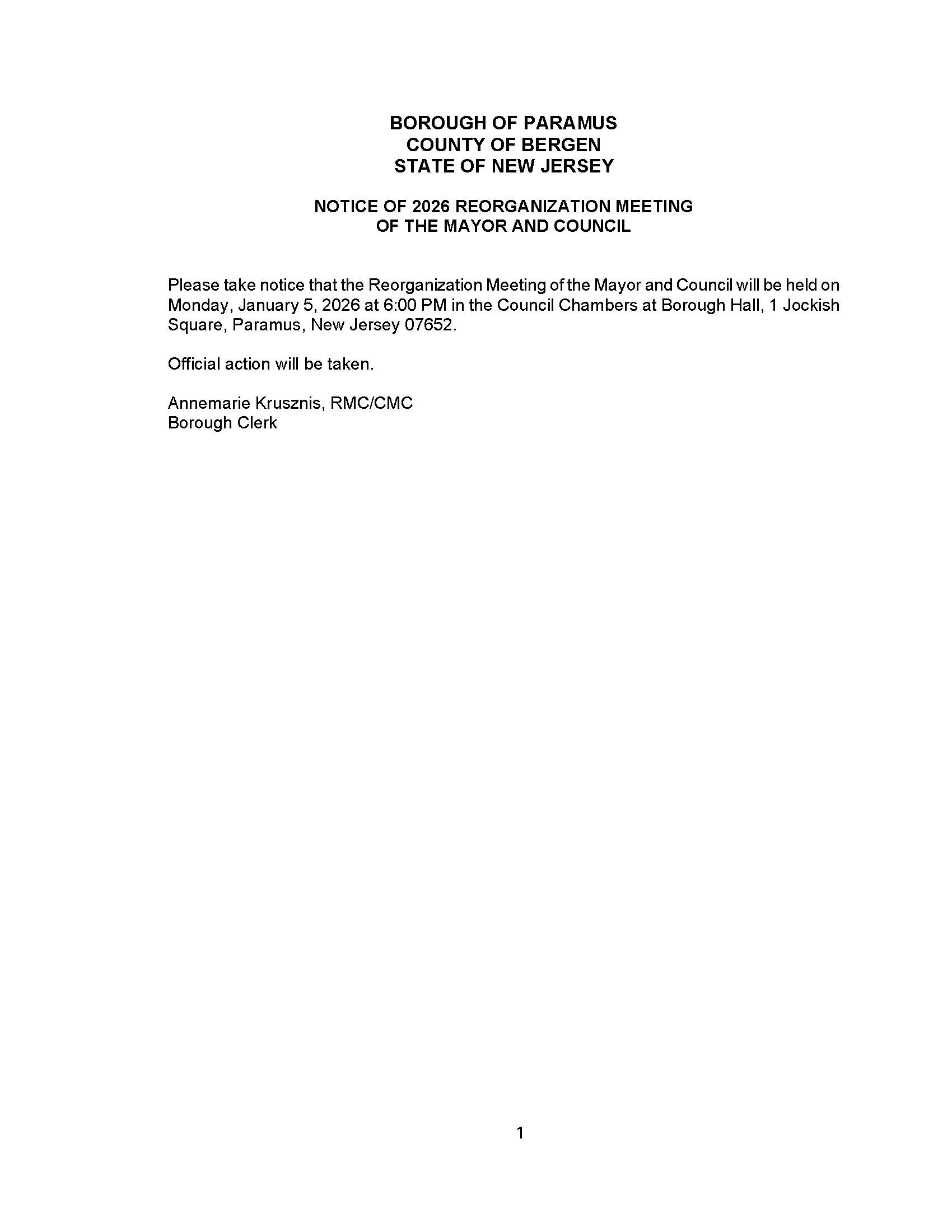 Notice of Reorganization Meeting MC 2026