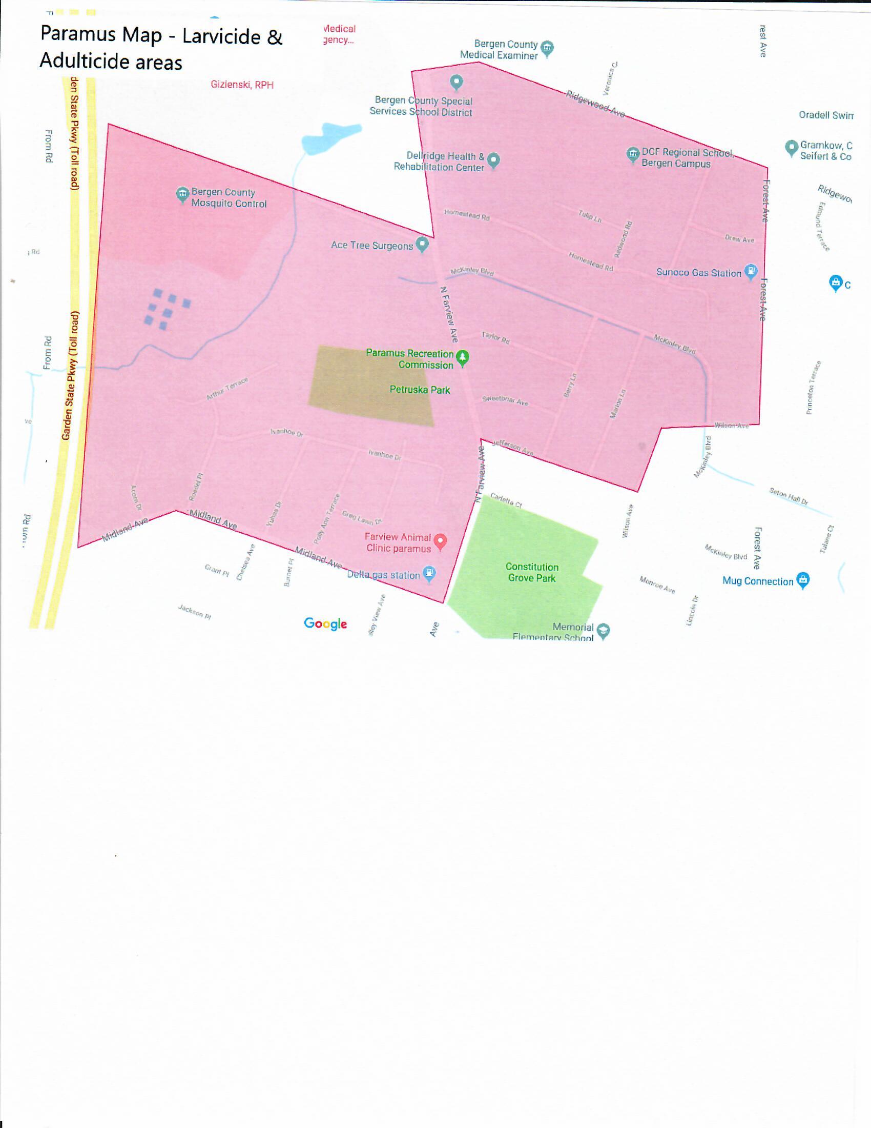 2019 Bergen County Mosquito Control Paramus Map
