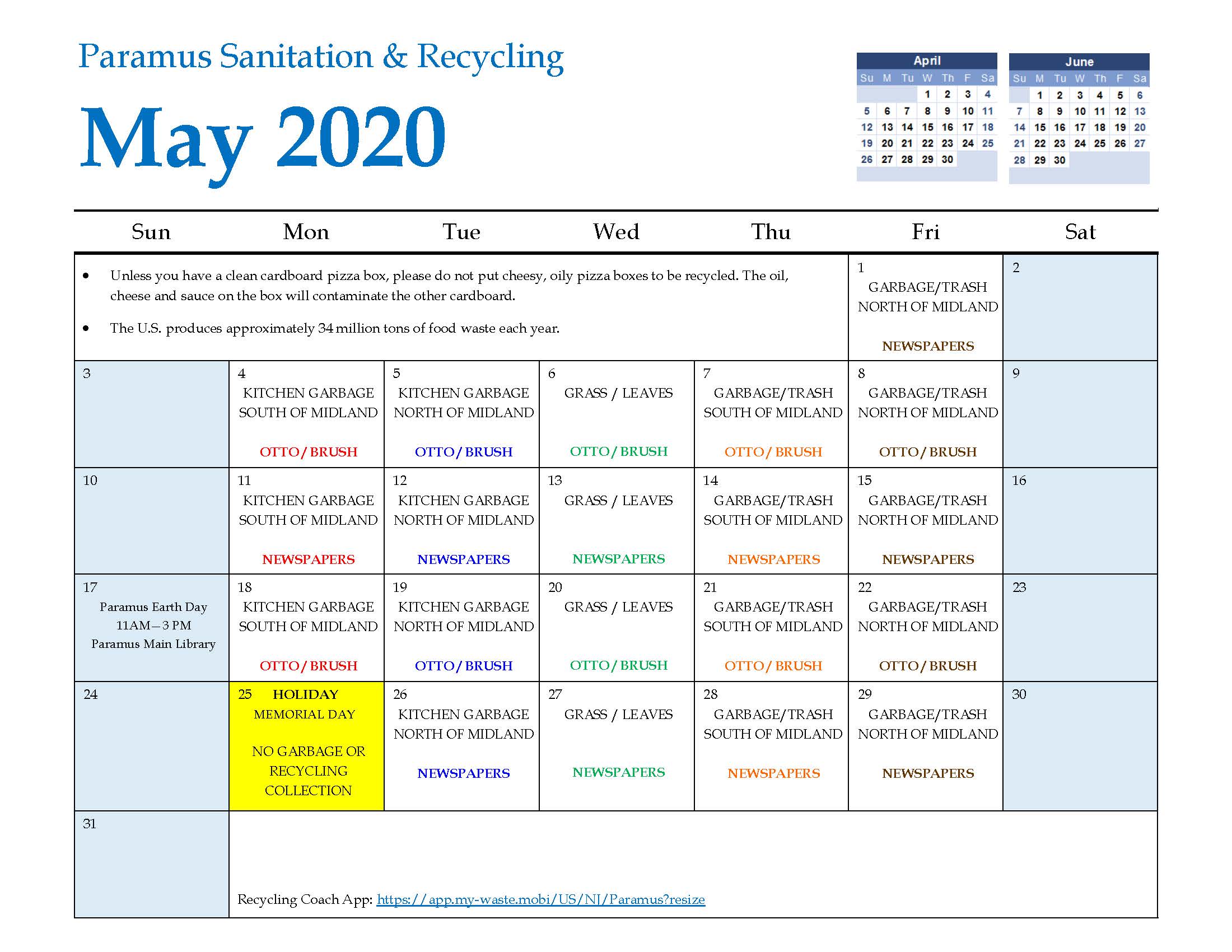 2020 Paramus Recycling Calendar May