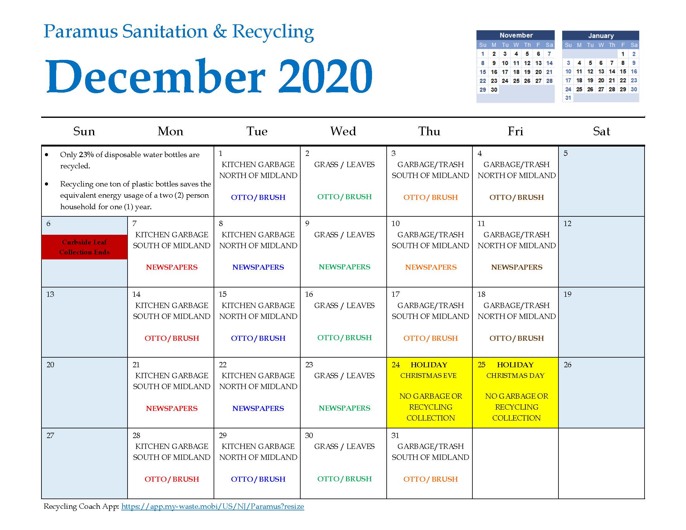 2020 Paramus Recycling Calendar December