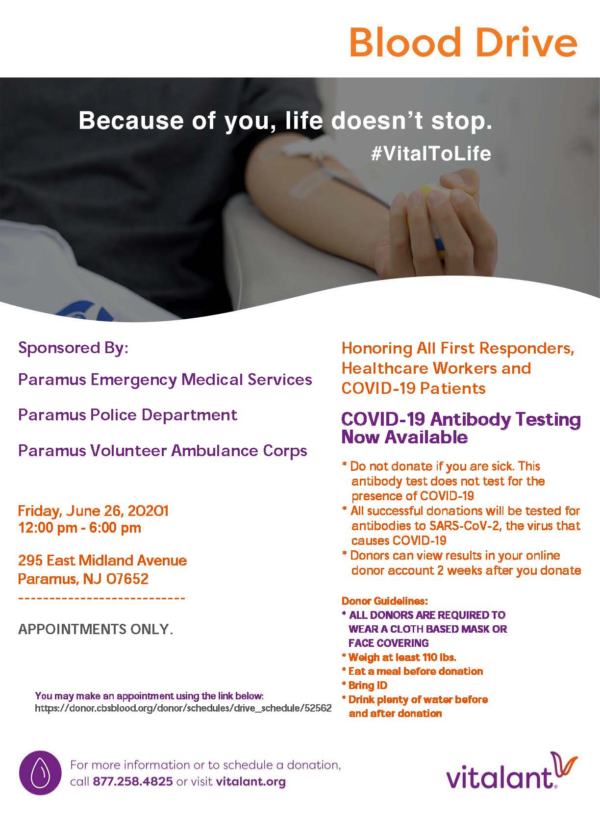 Paramus Volunteer Ambulance Corps Blood Drive Flyer