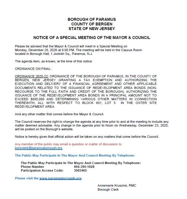 Mayor n Council Special meeting