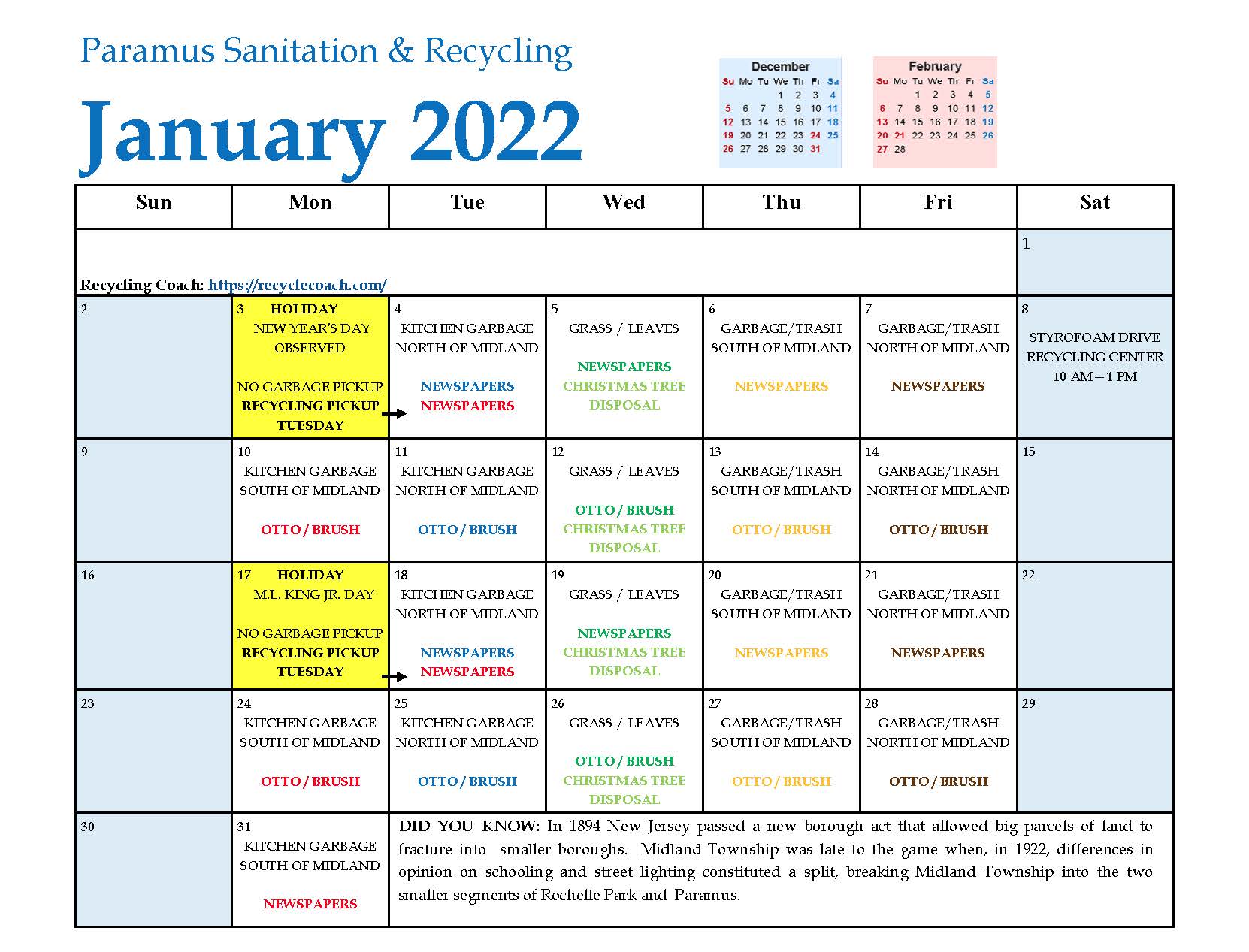 2022 Paramus Recycling January
