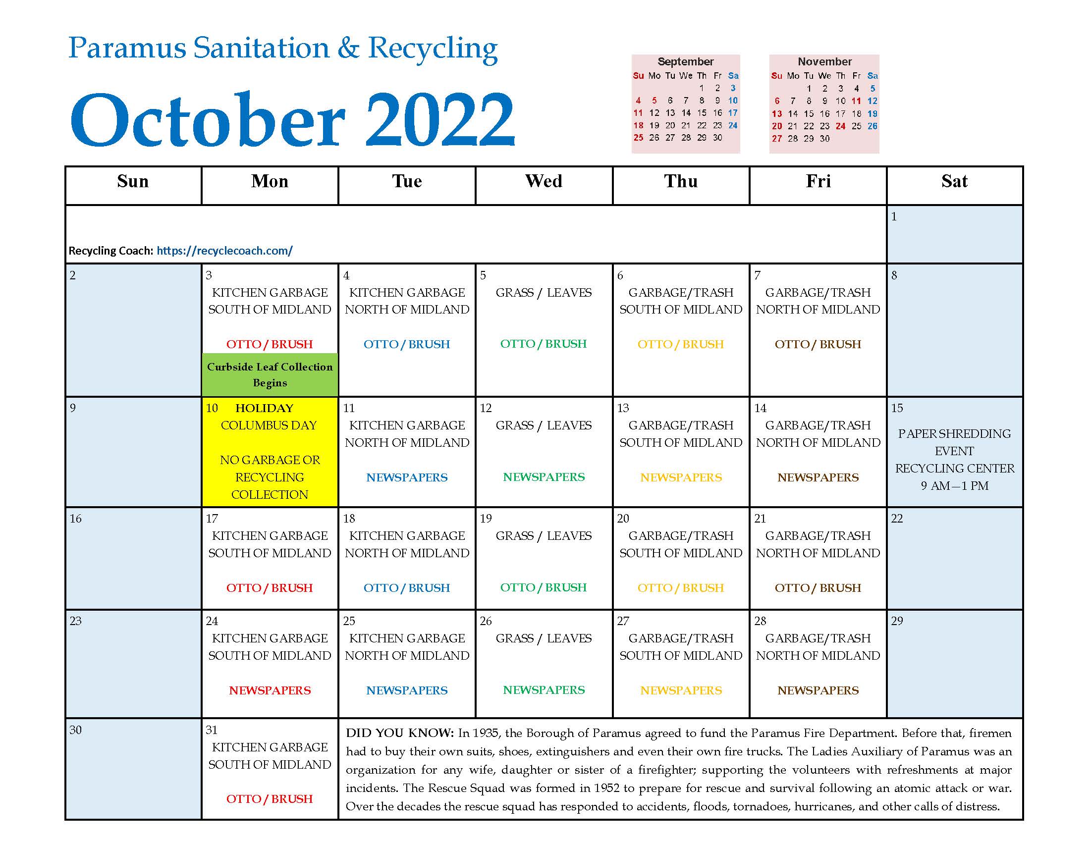 2022 Paramus Recycling October