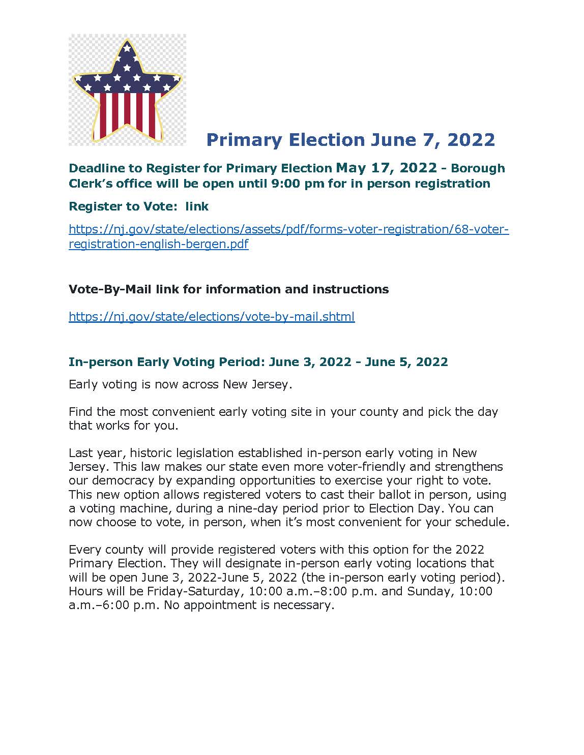 Deadline to Register for Primary Election May 17, 2022 