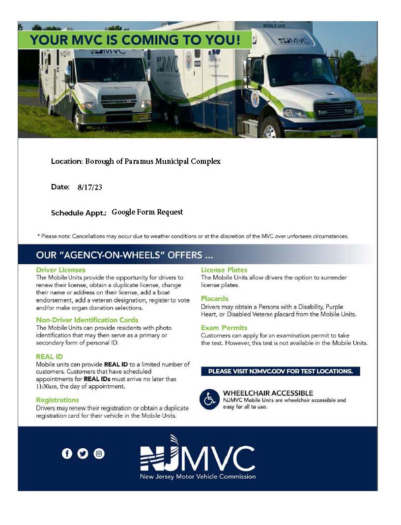 BOROUGH OF PARAMUS MVC MOBILE WELCOME PACKET 8.17.23
