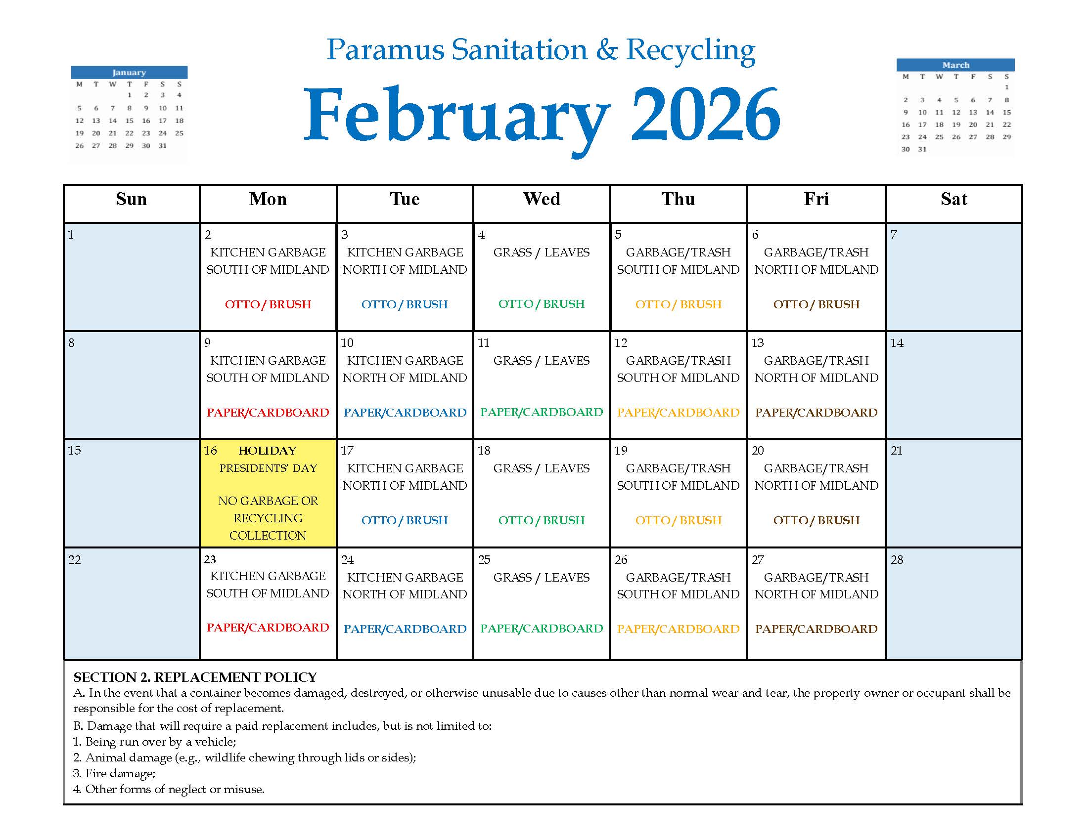 2026 Recycling Calendar Feburary