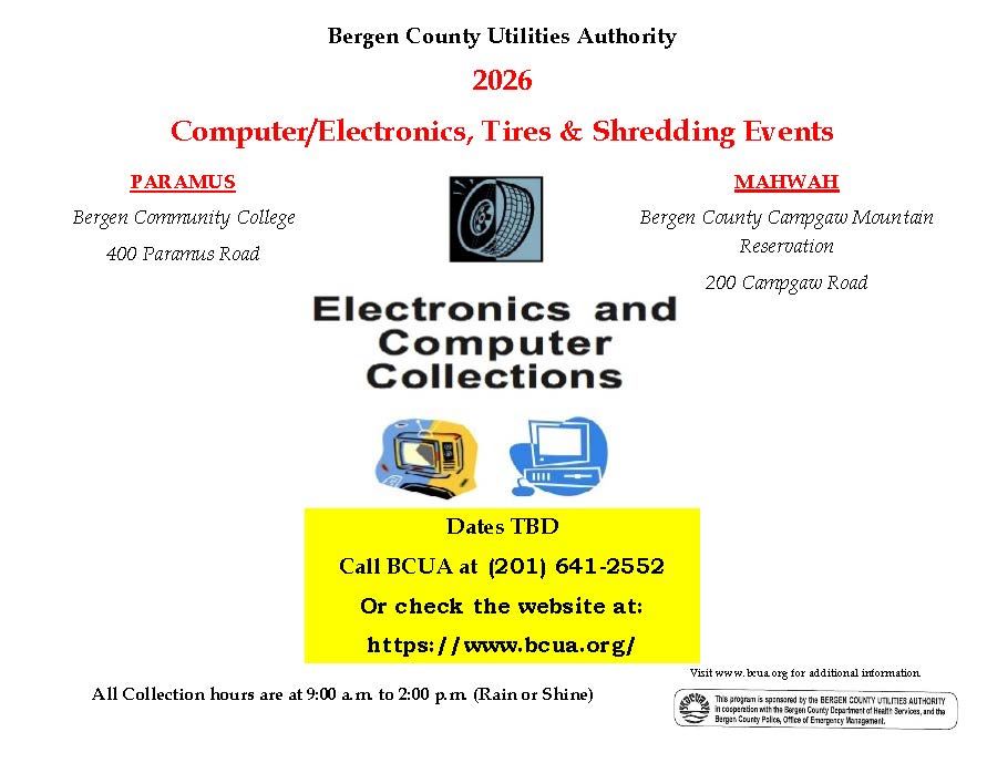 2026 Bergen County Utilities Authority Computer Electronics Tires and Shredding Events