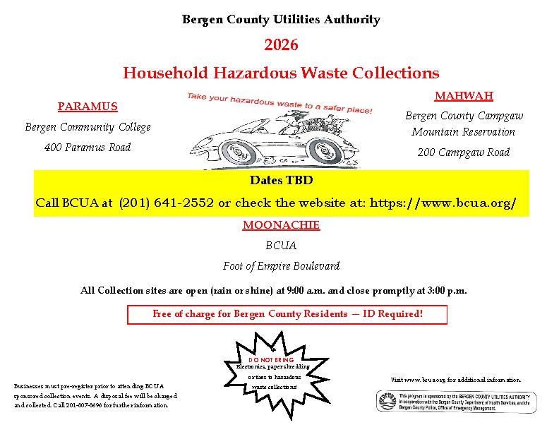 2026 Bergen County Utilities Authority Household Hazardous Waste Collections
